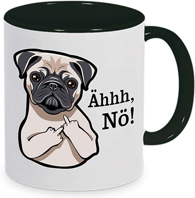 Tasse mit Spruch "Mops mit Mittelfinger Ähh, Nö!" Tassenliebe.de